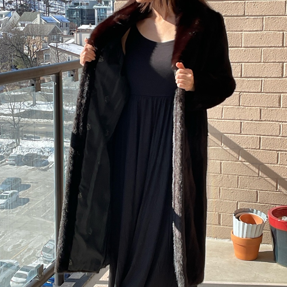 Chocolate Brown Mink Fur Long Coat S/M - Picture 9 of 10